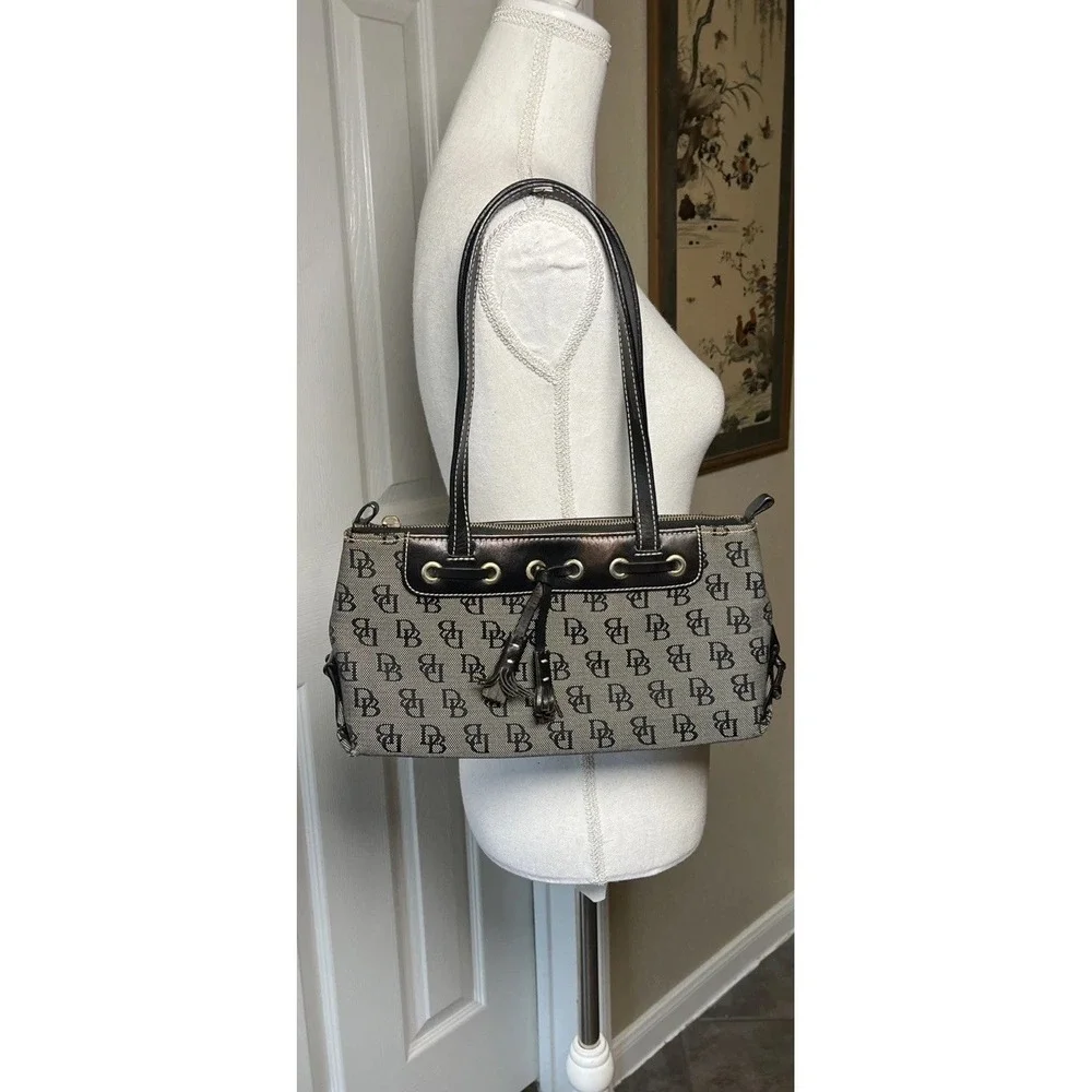 Vintage Dooney & Bourke‎ Signature Monogram Shoulder Handbag Purse Grey/Black